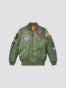 Дитяча куртка Alpha Industries MA-1 с нашивками Зелена 28957 фото